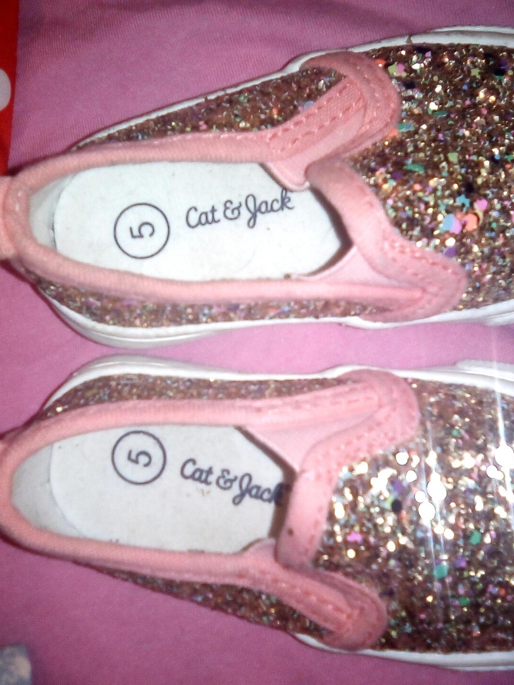 Cat & Jack Pink Glitter Slip-On Sneakers with Multicolor Sparkle